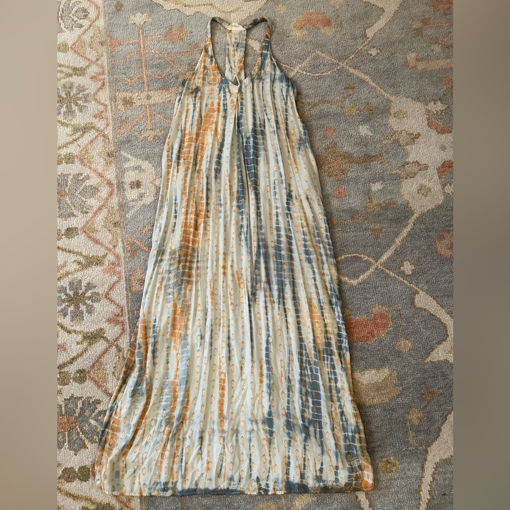 Lovestitch Blue and Tan Tie-Dye Maxi Dress